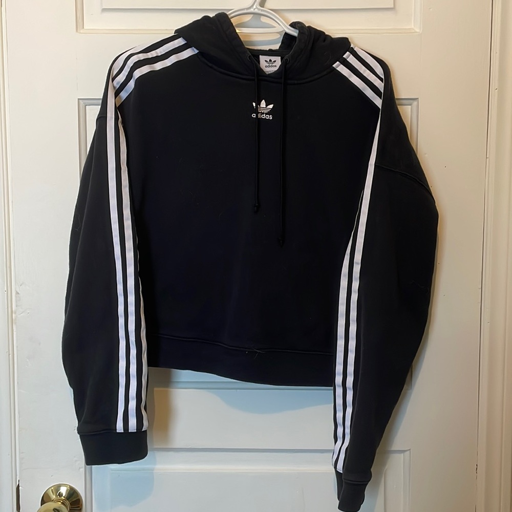 Adidas Three Stripes Cropped Hoodie
